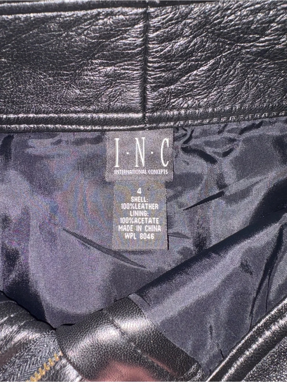 INC International Concepts Black Leather Mini Skirt with Buckle Waist